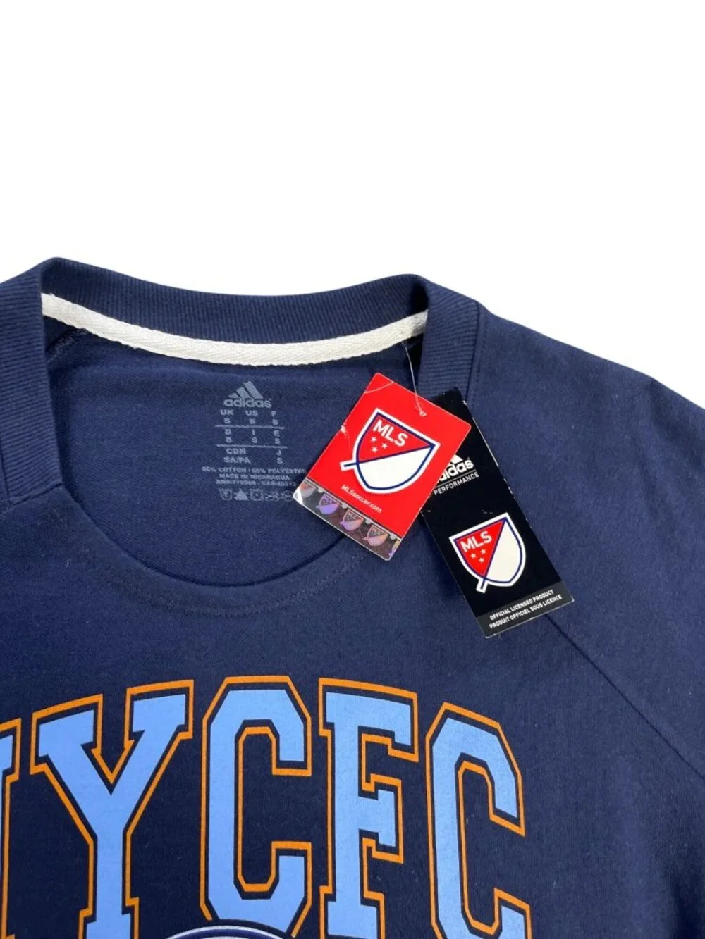 Adidas NYCFC MLS Navy Sweatshirt Small Mens Long Sleeve Cotton Blend